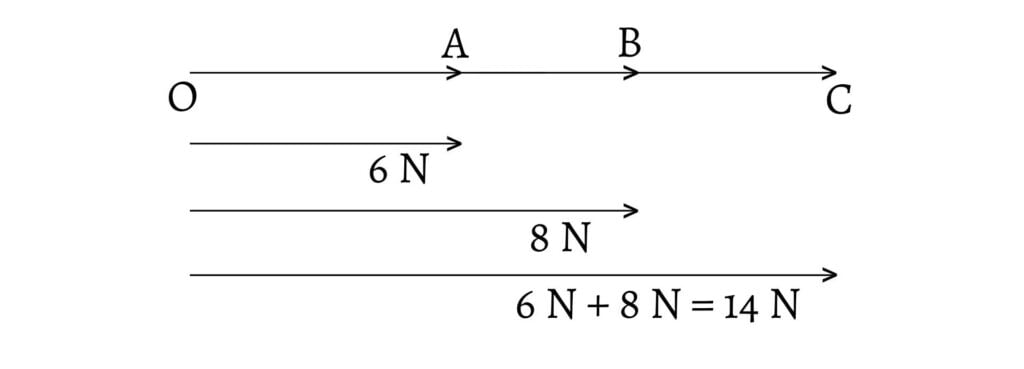 Resultant of concurrent forces acting along the same line in the same direction