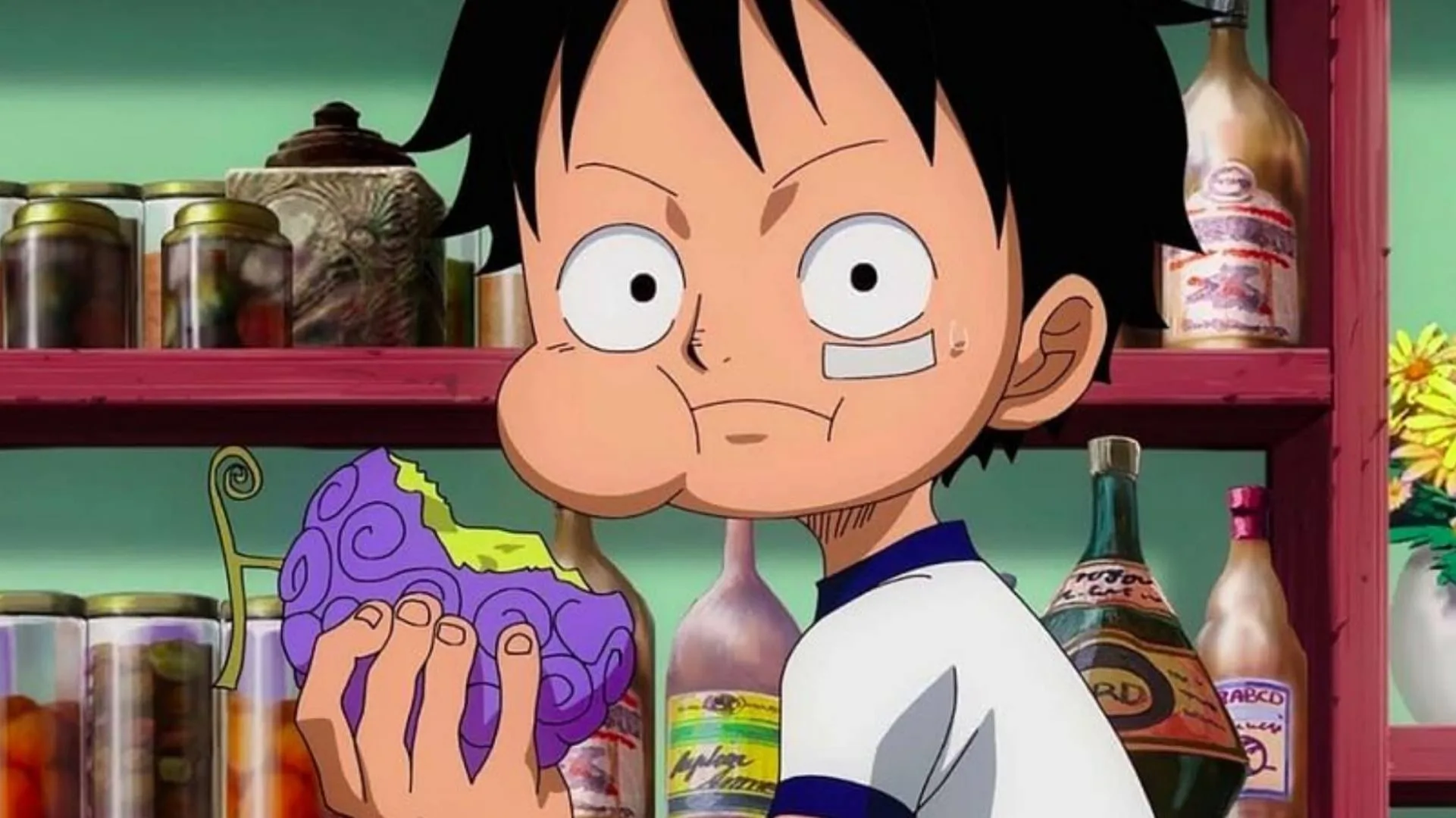 Luffy eating Gomu Gomu no Mi Devil Fruit