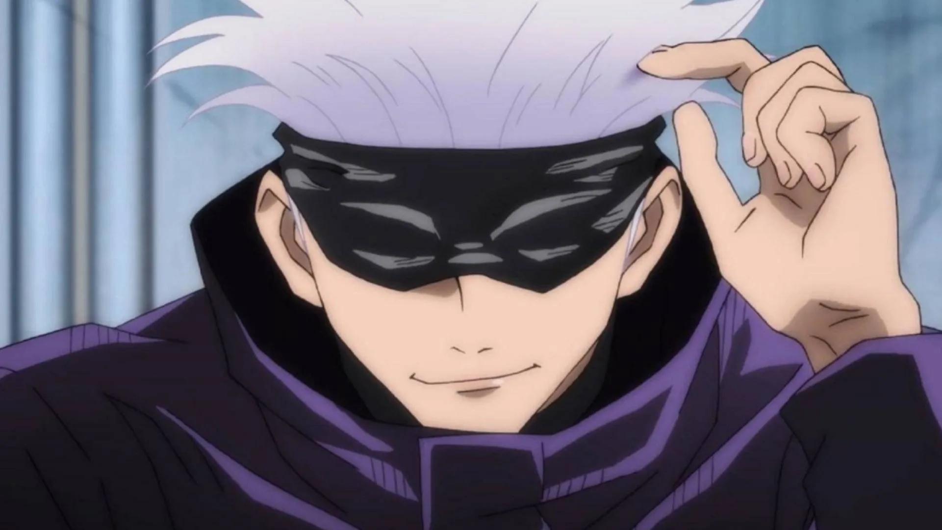 Satoru Gojo wearing a blindfold or eye mask